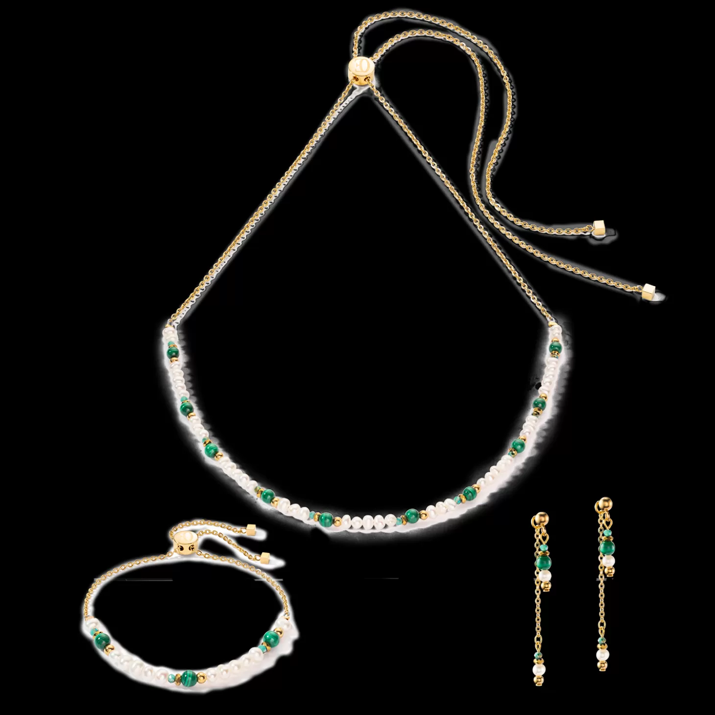 COEUR DE LION Harmony Bracelet Freshwater Pearls & Malachite Gold