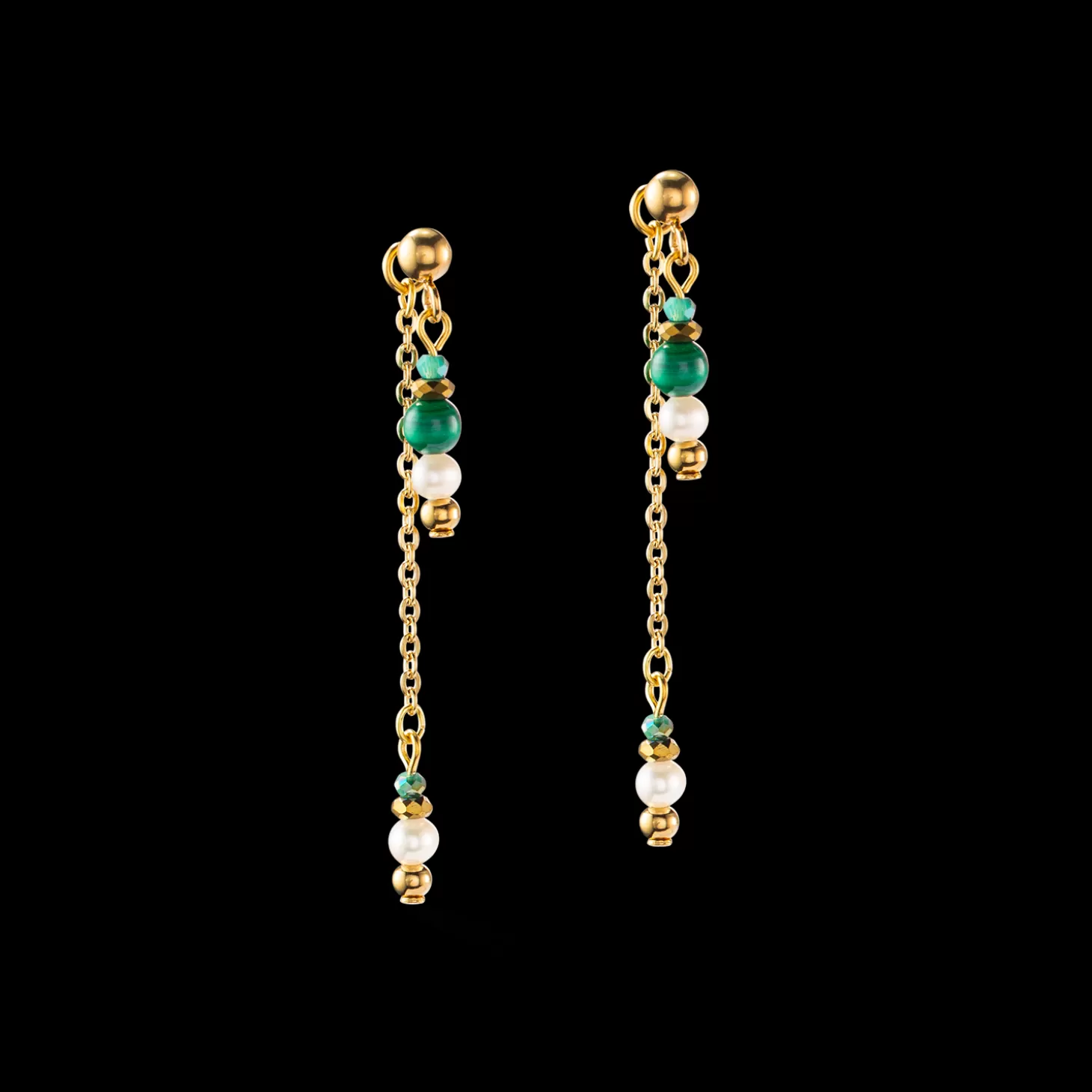 COEUR DE LION Harmony Multiwear Earrings Freshwater Pearls & Malachite Gold