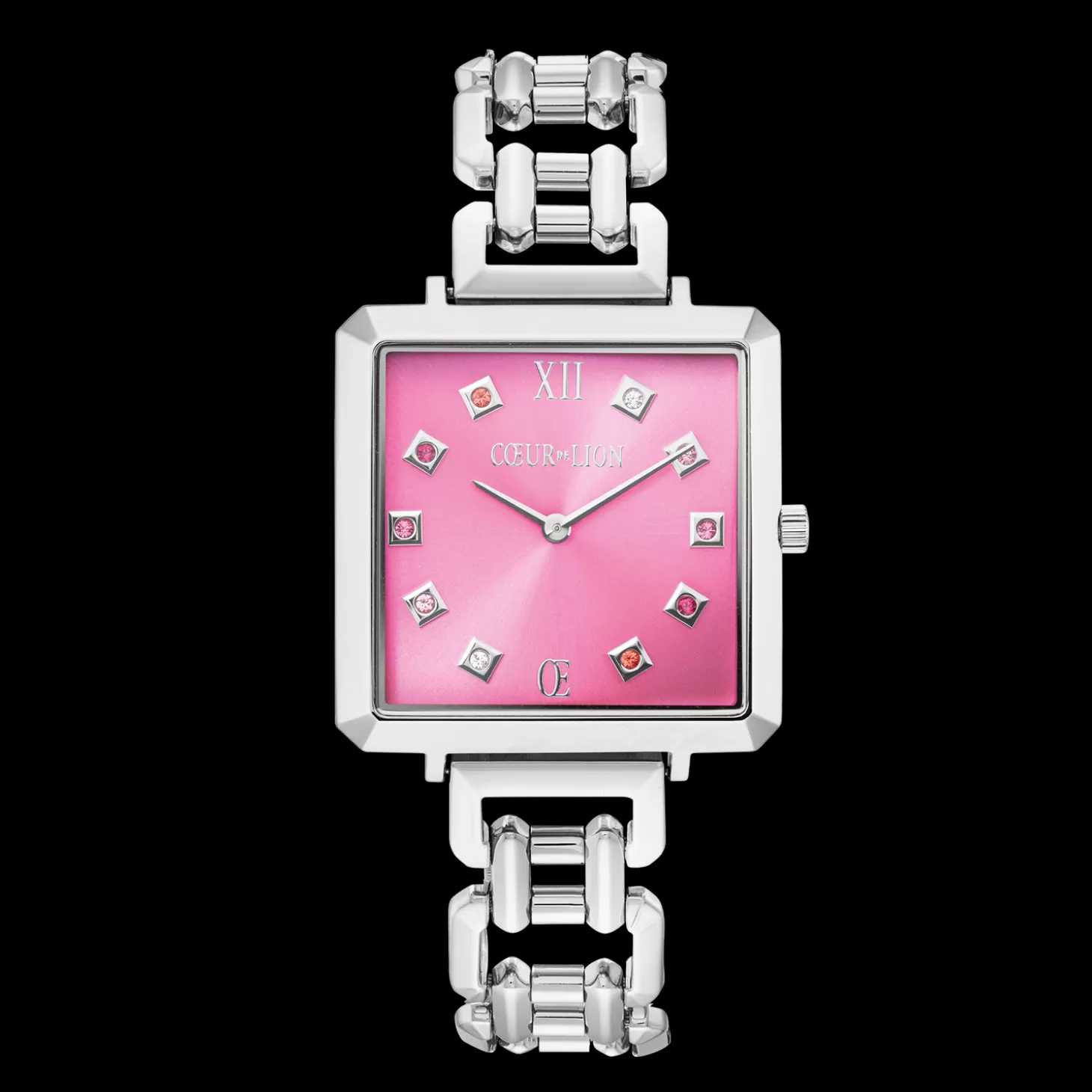 COEUR DE LION Iconic Cube Statement Watch Viva Magenta Silver