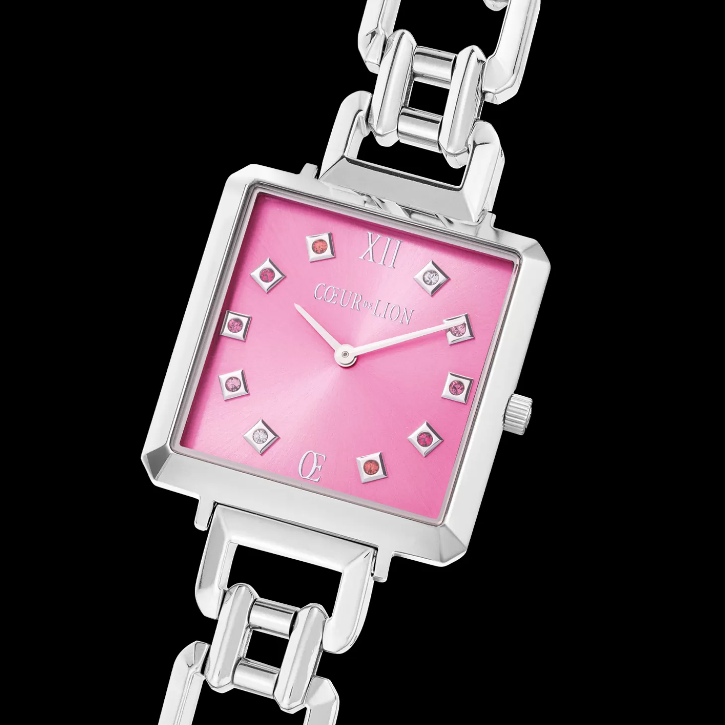 COEUR DE LION Iconic Cube Statement Watch Viva Magenta Silver