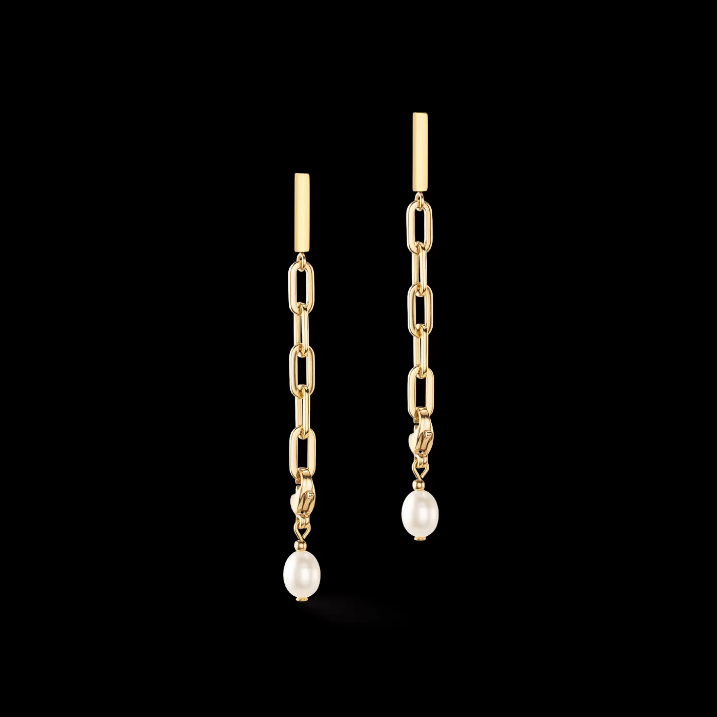 COEUR DE LION Modern Chain Earrings With Freshwater Pearl Charms Gold