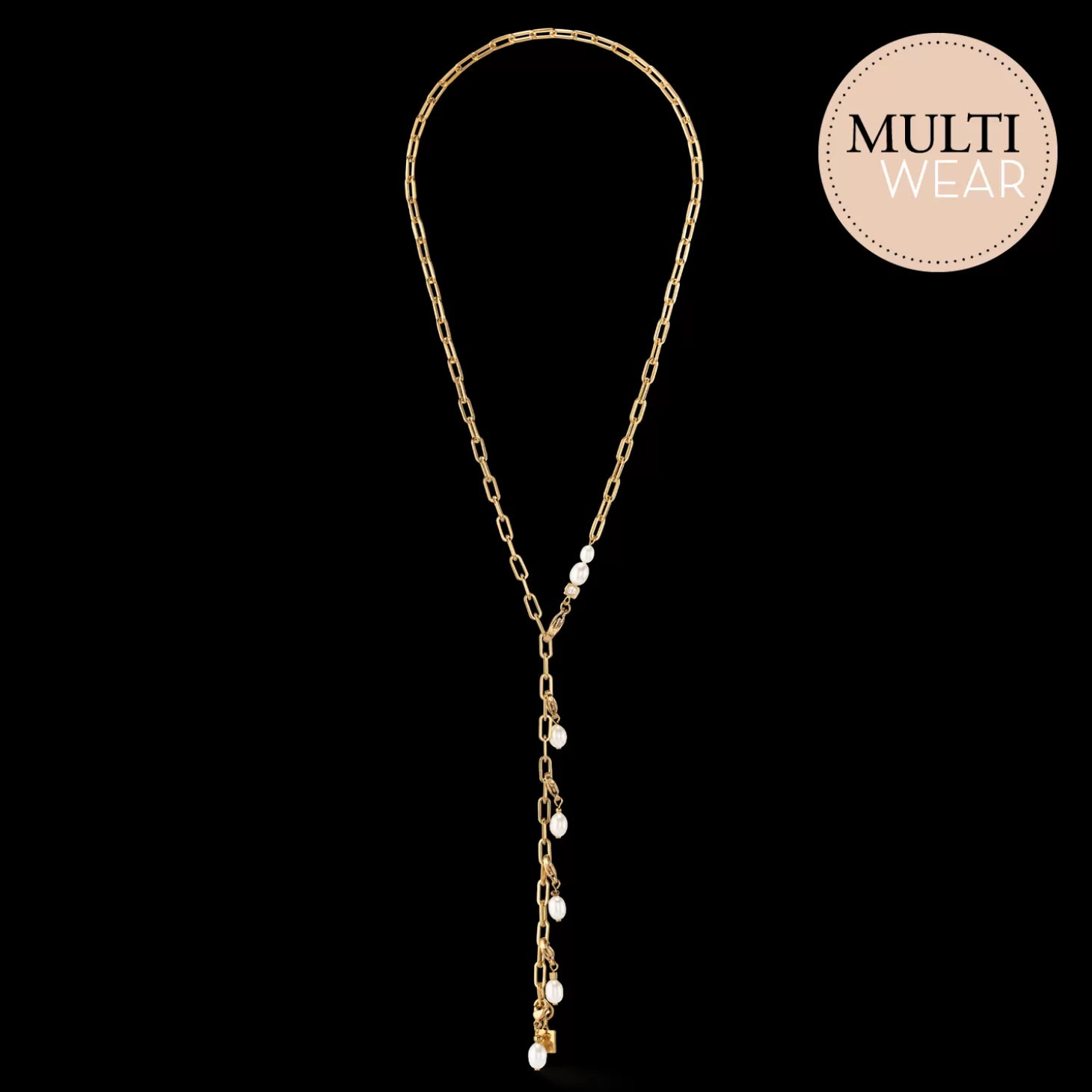 COEUR DE LION Modern Chain Necklace With Freshwater Pearl Charms Gold