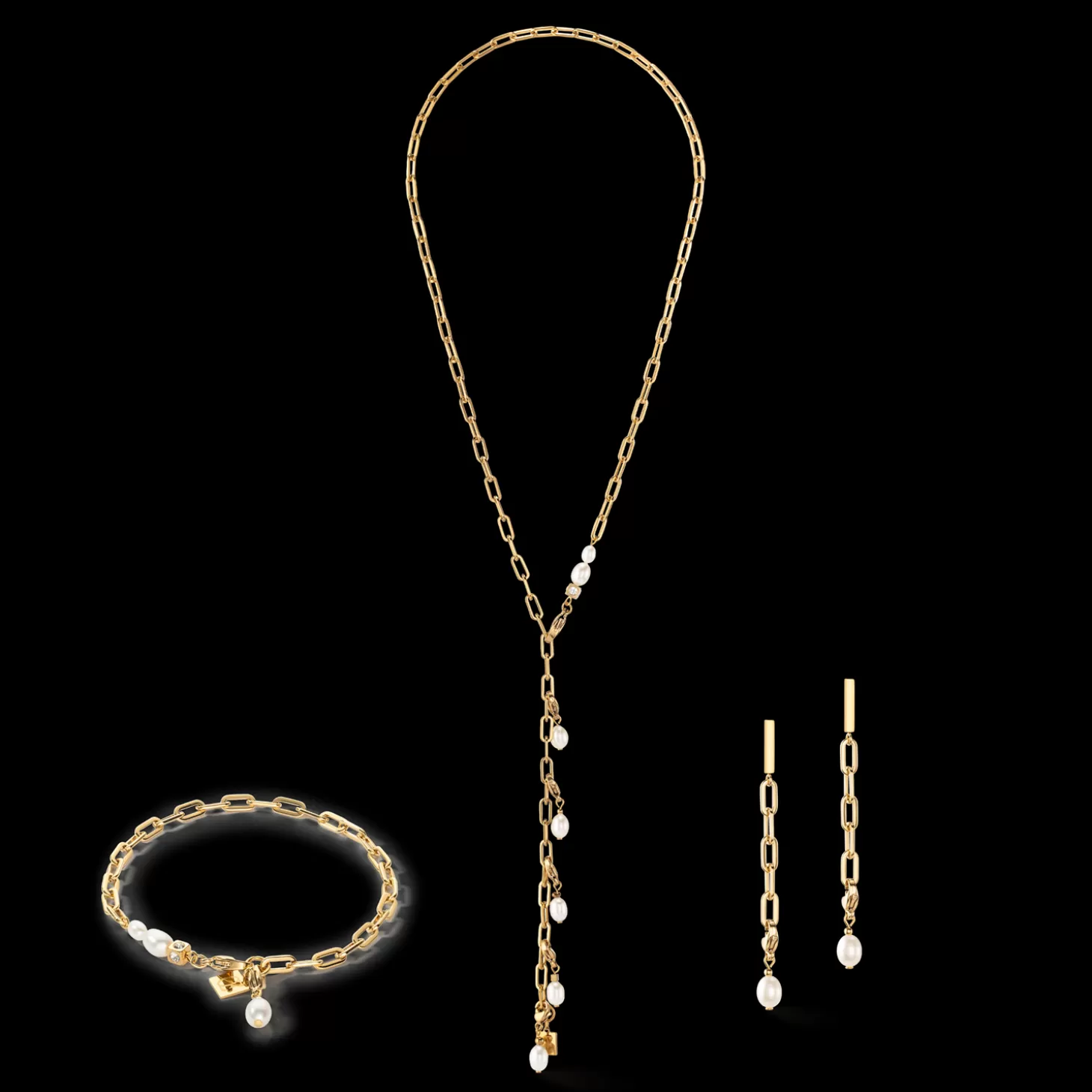 COEUR DE LION Modern Chain Necklace With Freshwater Pearl Charms Gold