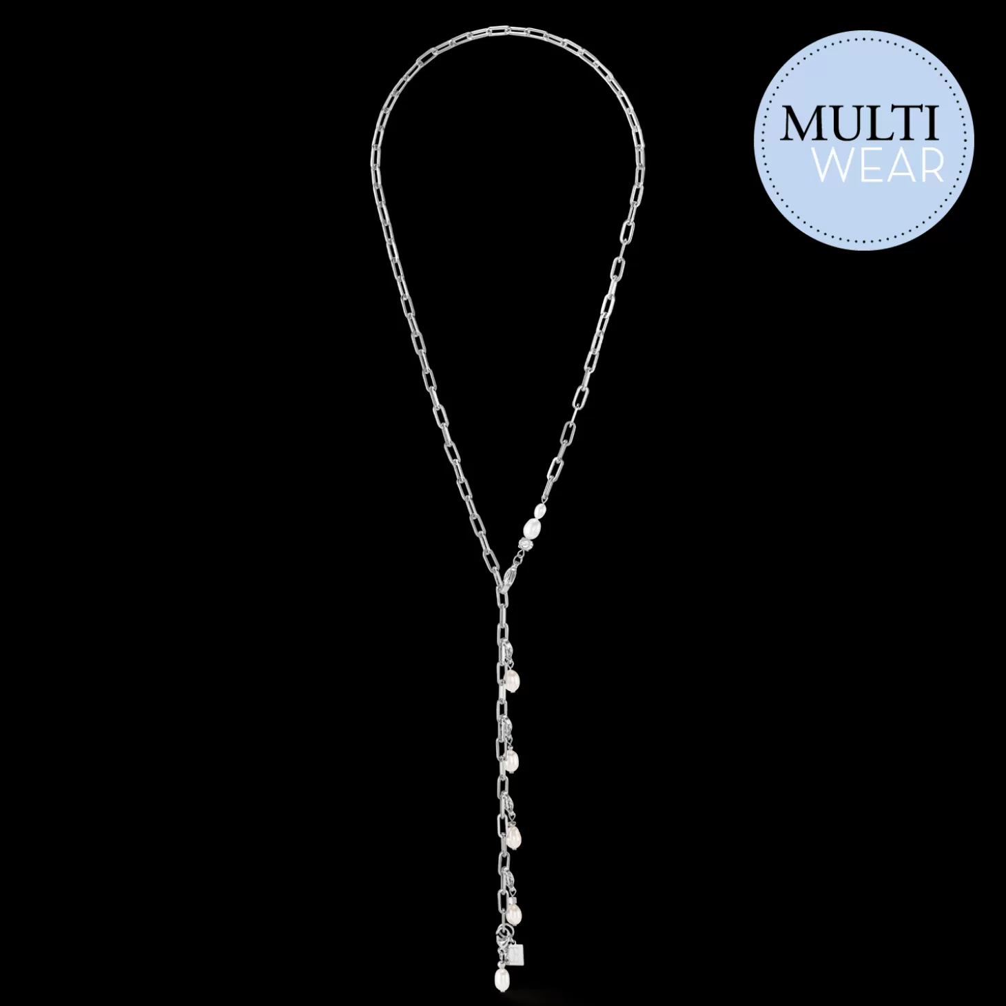 COEUR DE LION Modern Chain Necklace With Freshwater Pearl Charms Silver