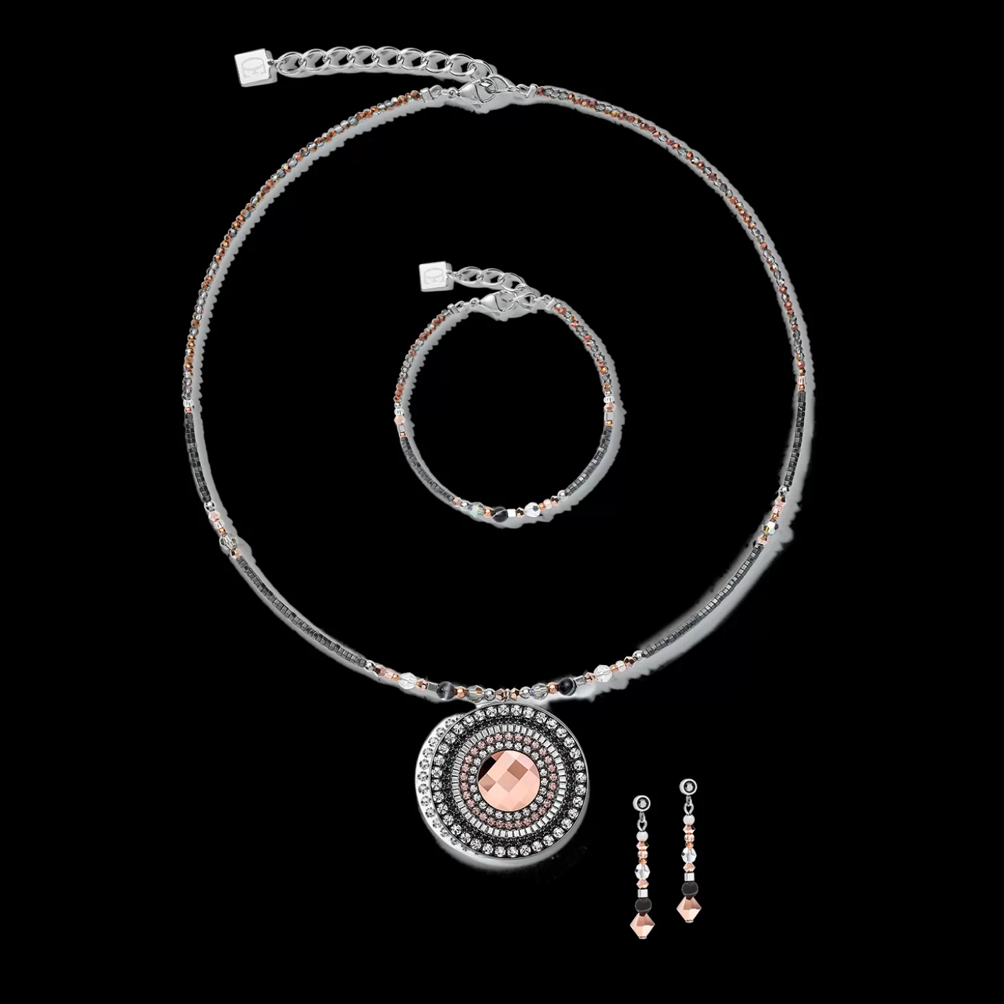 COEUR DE LION Necklace Amulet Small Crystals & Striped Onyx Grey-Crystal