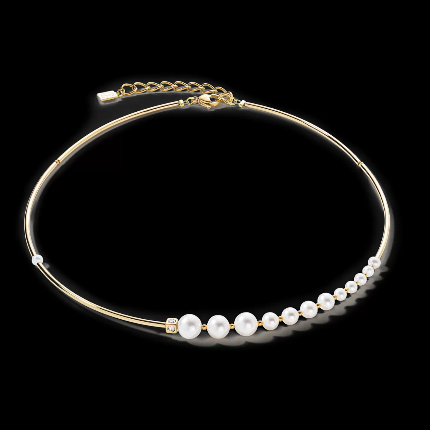 COEUR DE LION Necklace Asymmetry Freshwater Pearls & Stainless Steel White-Gold