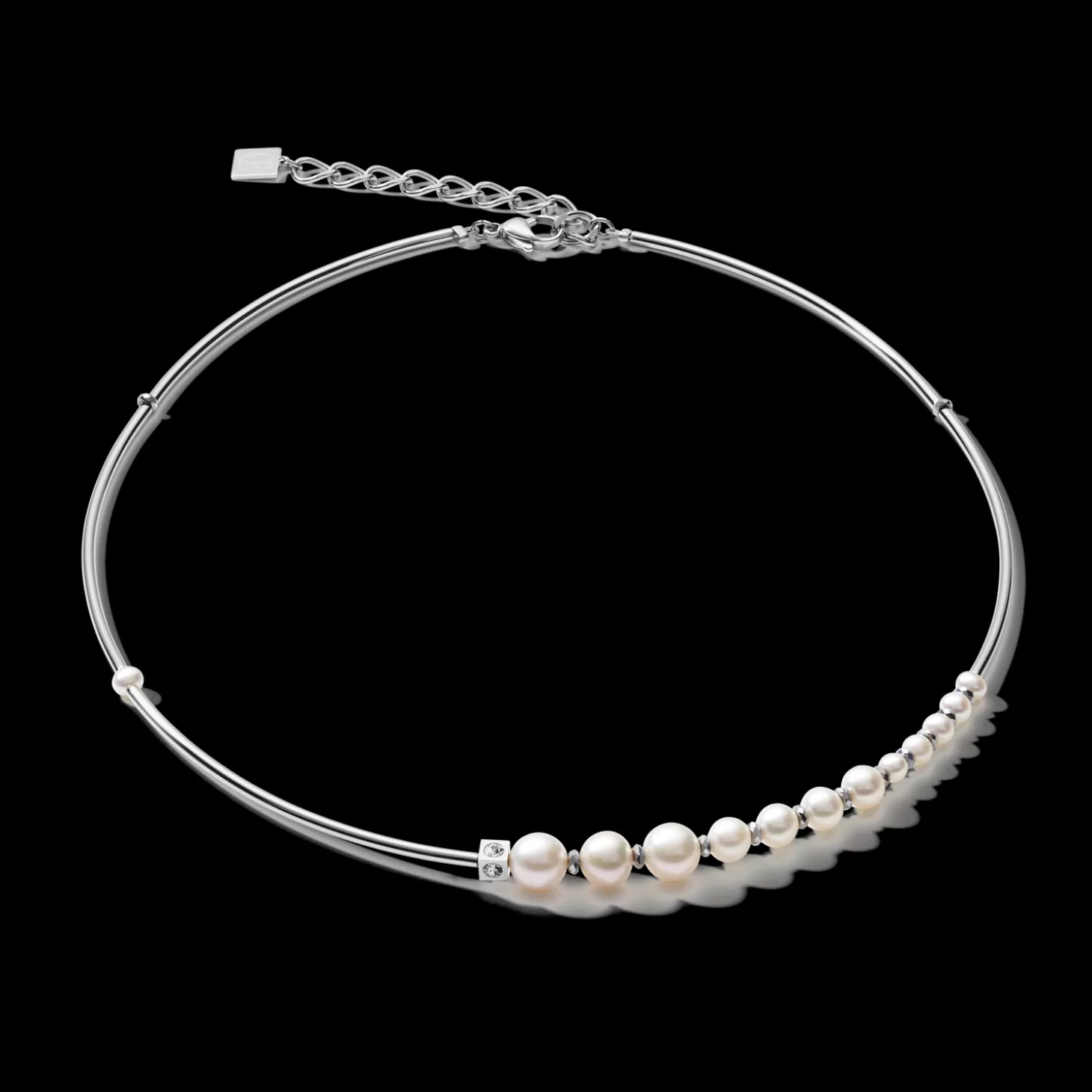 COEUR DE LION Necklace Asymmetry Freshwater Pearls & Stainless Steel White-Silver