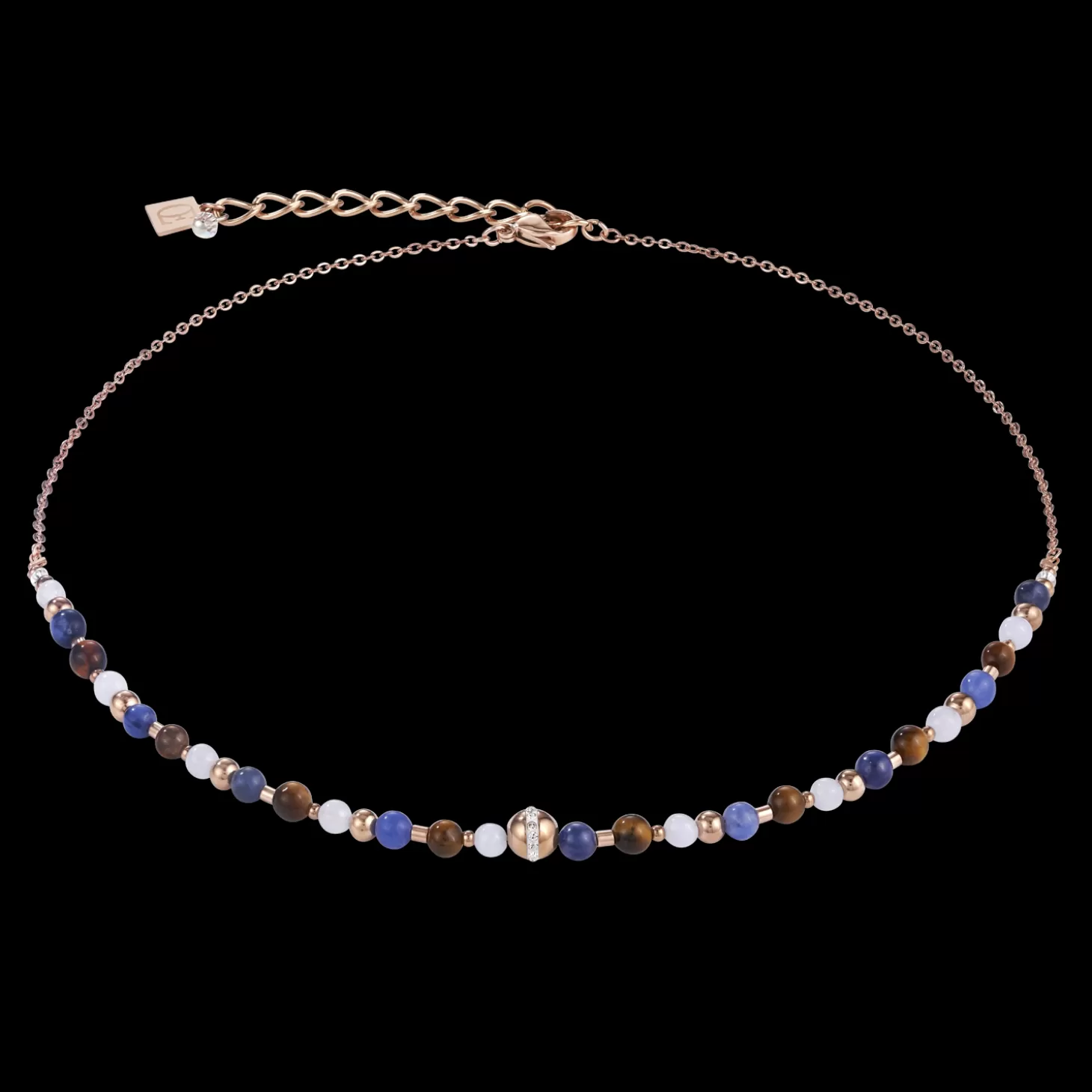 COEUR DE LION Necklace Ball Stainless Steel Rose Gold & Gemstones Blue-Brown