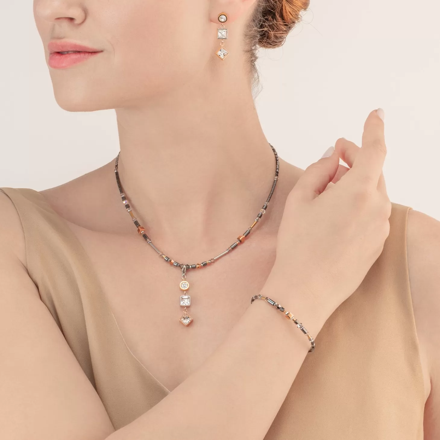 COEUR DE LION Necklace Brilliant Square Trilogy Interchangeable Pendant Tricolor