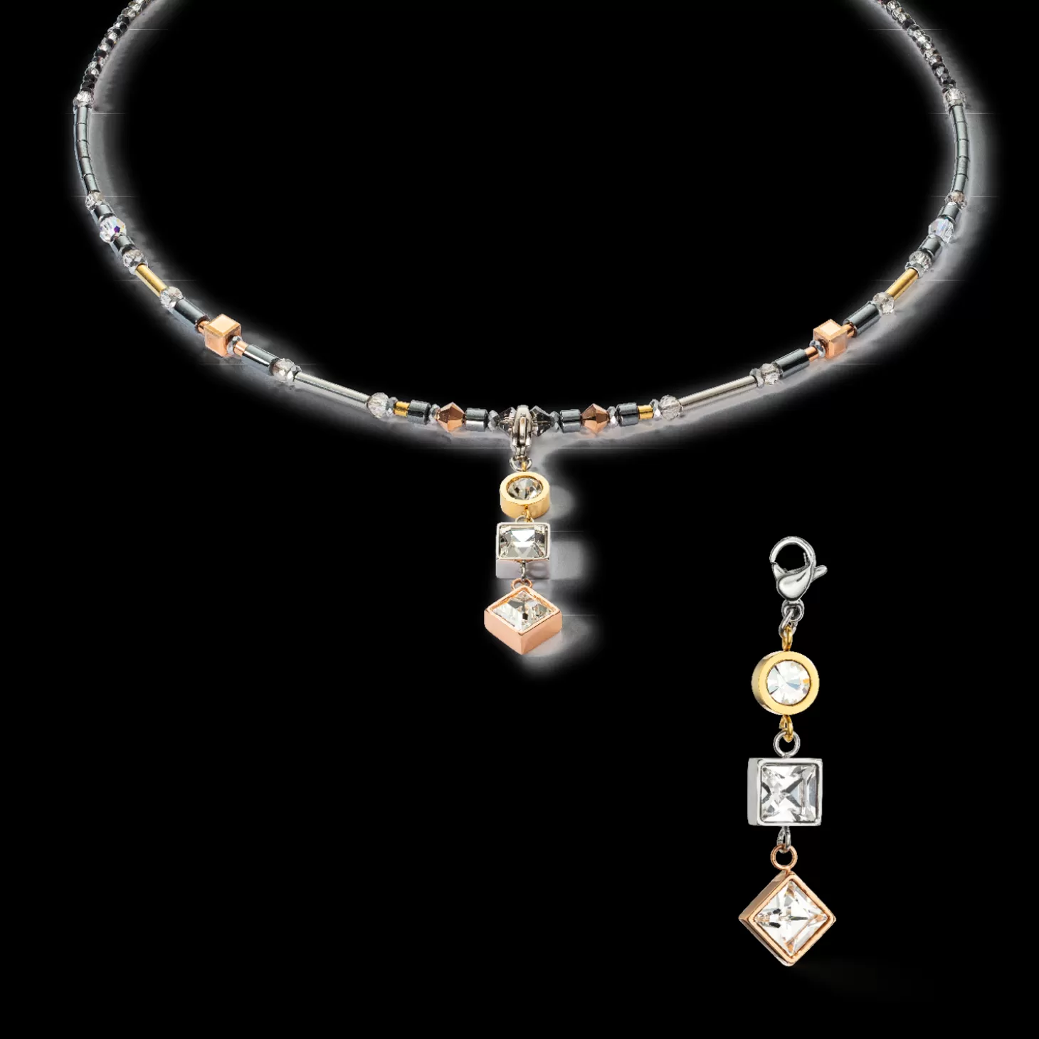 COEUR DE LION Necklace Brilliant Square Trilogy Interchangeable Pendant Tricolor