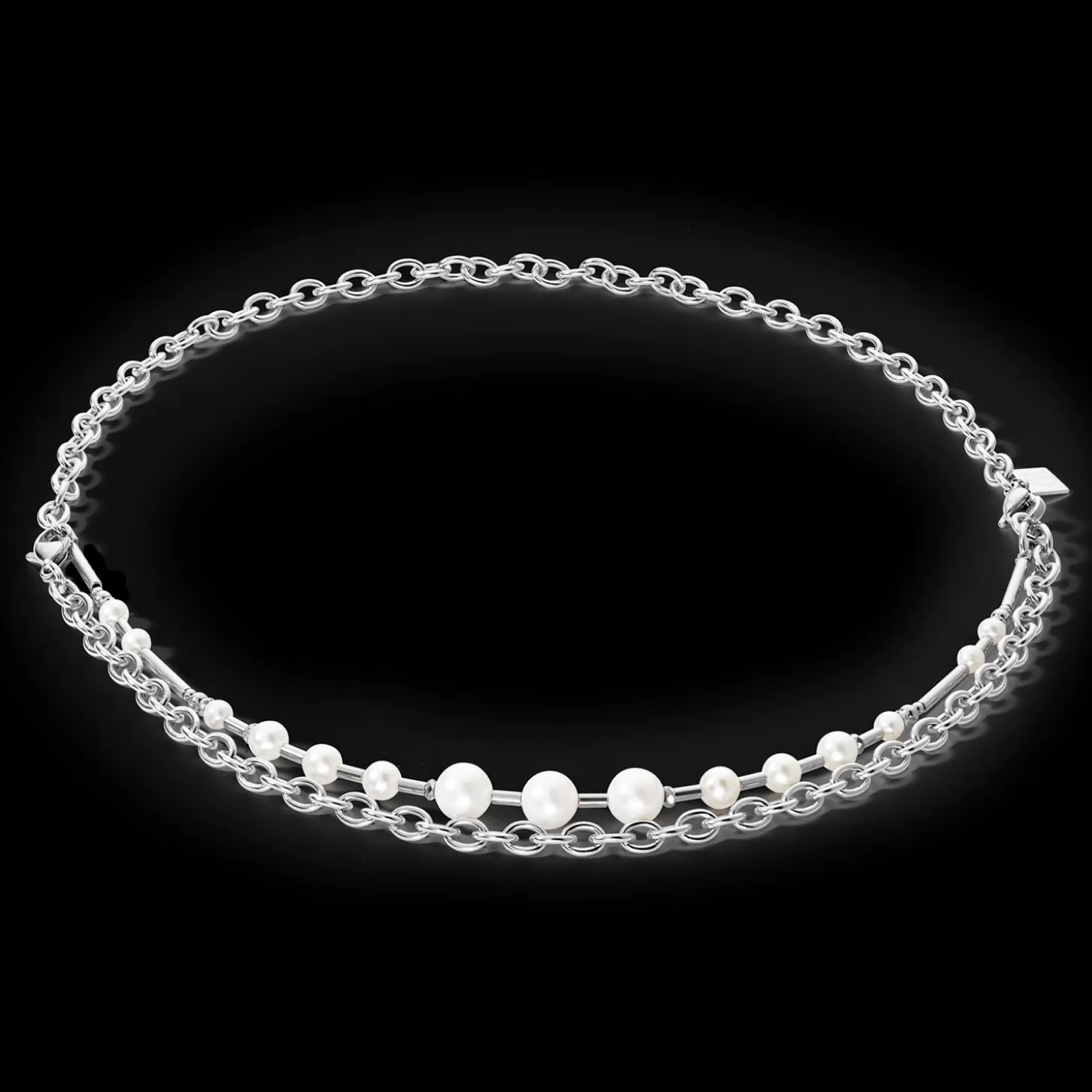 COEUR DE LION Necklace Freshwater Pearls & Chain Multiwear Silver