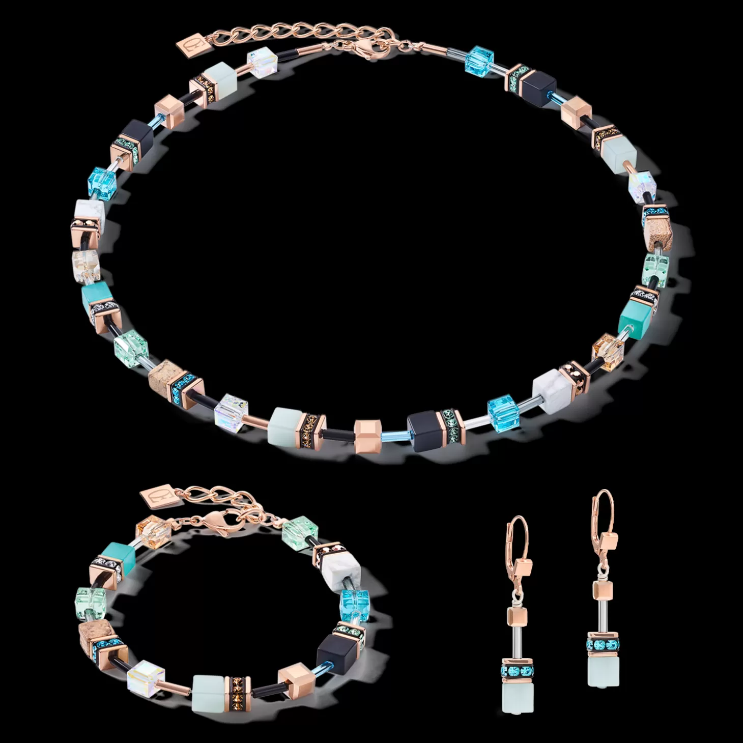 COEUR DE LION Necklace Geocube® Crystals & Gemstones Aqua-Beige