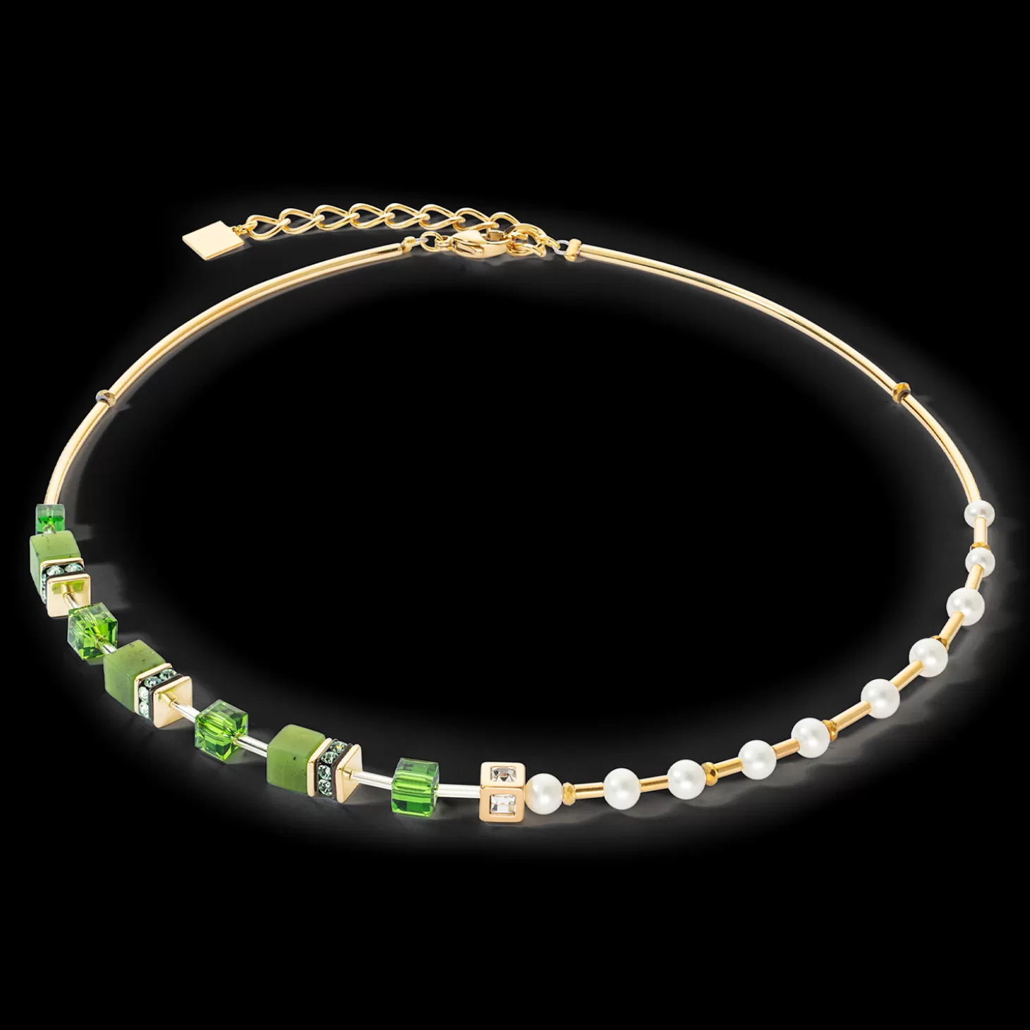 COEUR DE LION Necklace Geocube® Fusion Precious Pearl Mix Gold-Green