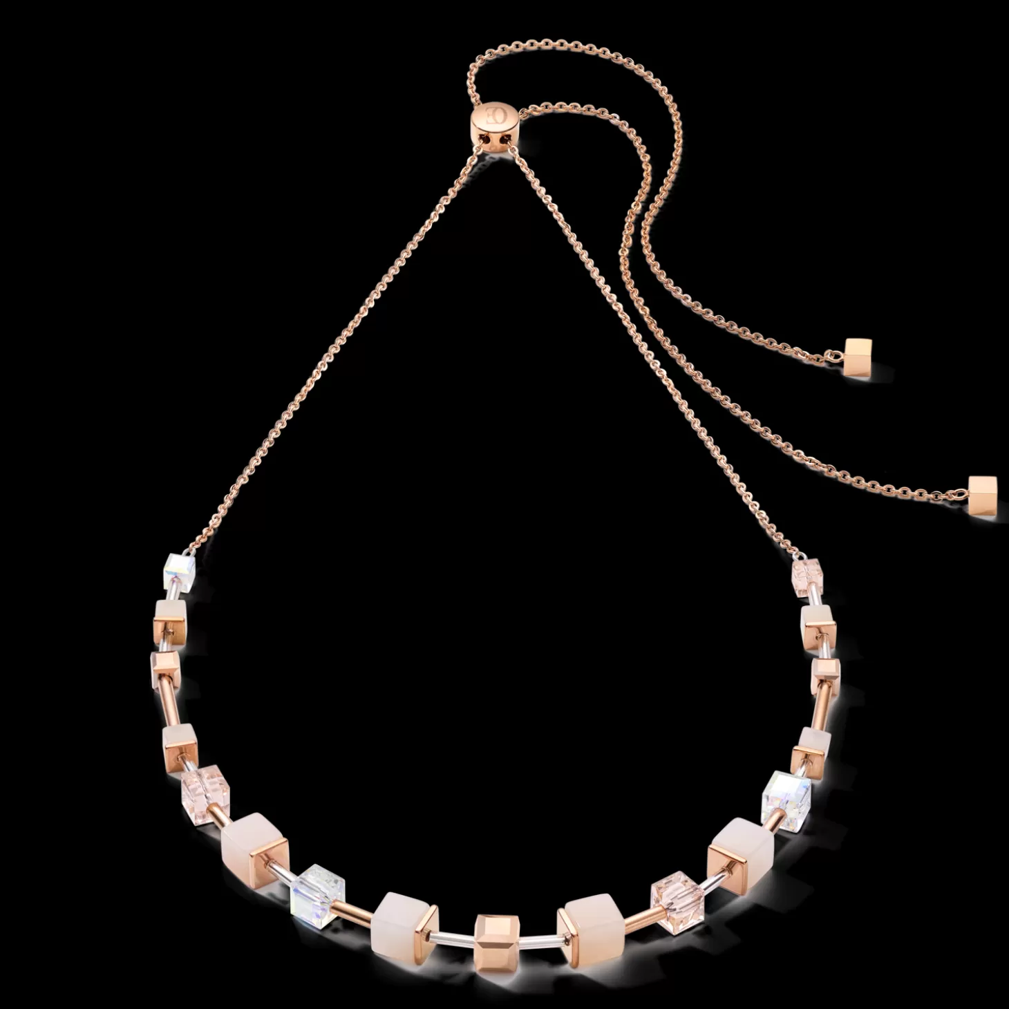 COEUR DE LION Necklace Geocube® Pink Aventurine Delicate Chain Rose Gold-Peach