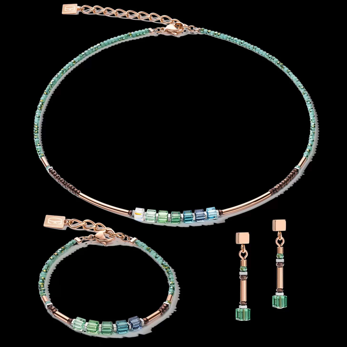 COEUR DE LION Necklace Geocube® Shades Of Green-Petrol