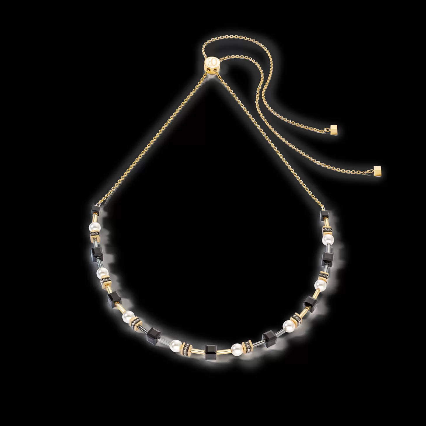 COEUR DE LION Necklace Mysterious Cubes & Pearls Gold-Black