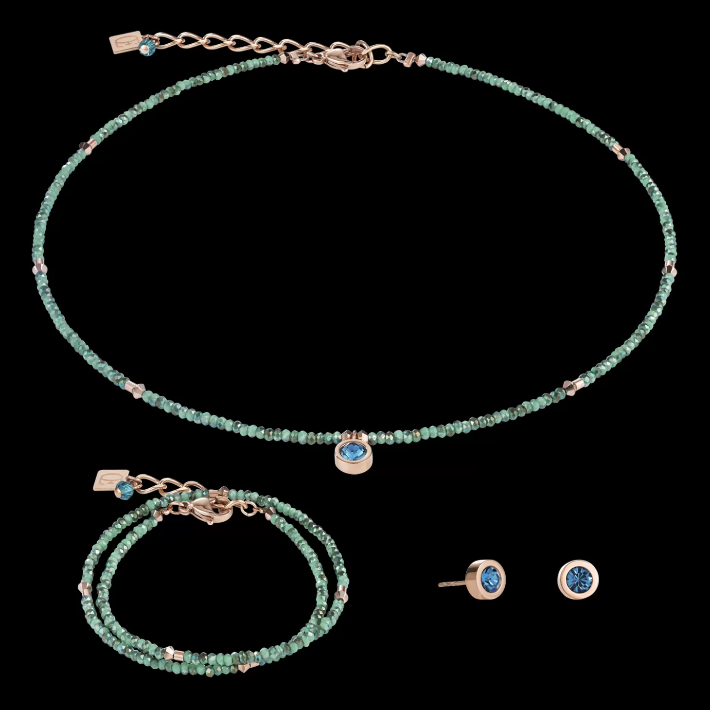 COEUR DE LION Necklace Small Crystal Rose Gold & Petrol