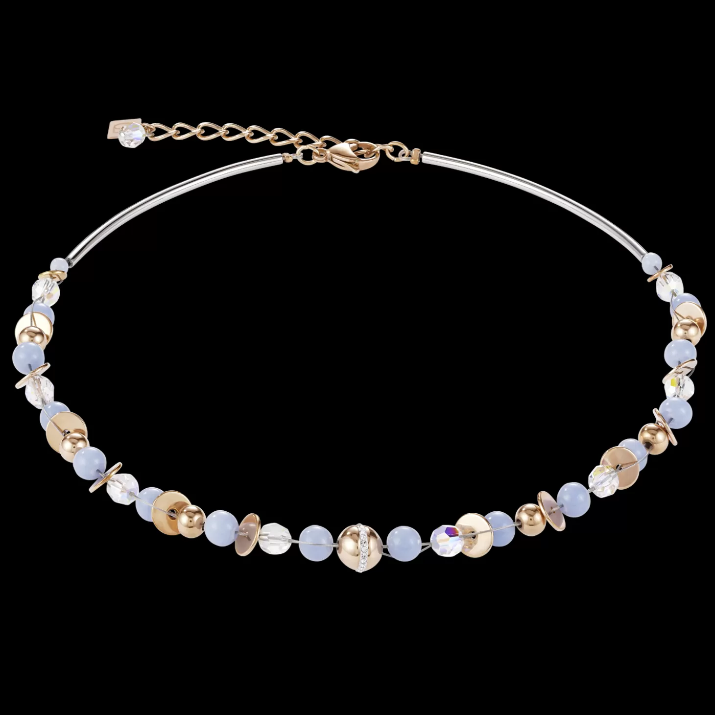 COEUR DE LION Necklace Twistedpearls Angelite & Stainless Steel Rose Gold Light Blue