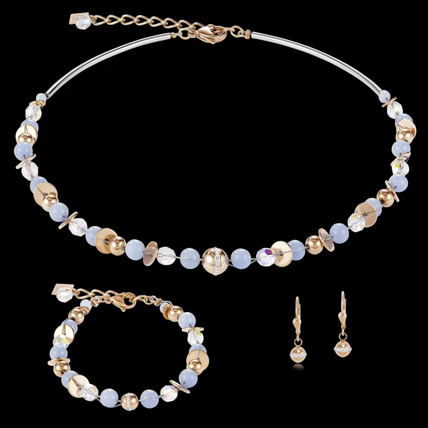 COEUR DE LION Necklace Twistedpearls Angelite & Stainless Steel Rose Gold Light Blue