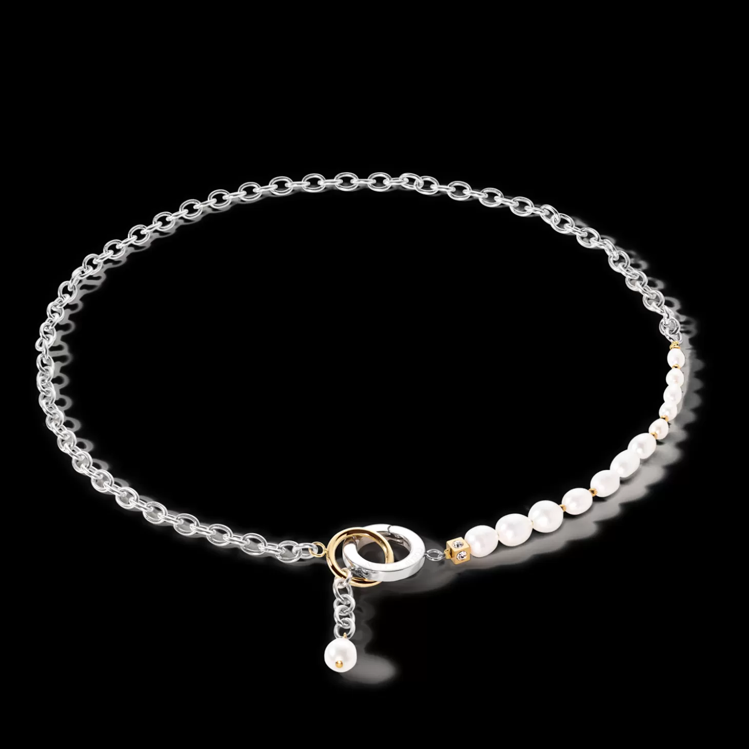 COEUR DE LION Necklace Y & Oval Freshwater Pearls With O-Ring Bicolor
