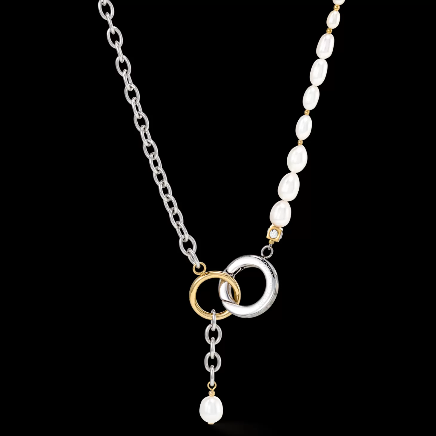 COEUR DE LION Necklace Y & Oval Freshwater Pearls With O-Ring Bicolor