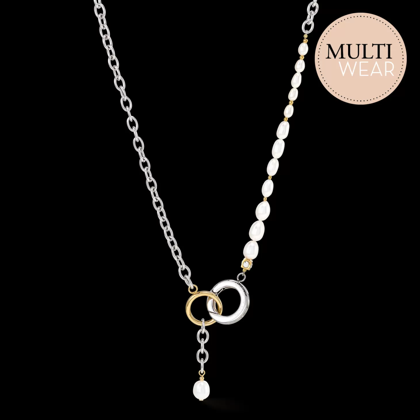COEUR DE LION Necklace Y & Oval Freshwater Pearls With O-Ring Bicolor