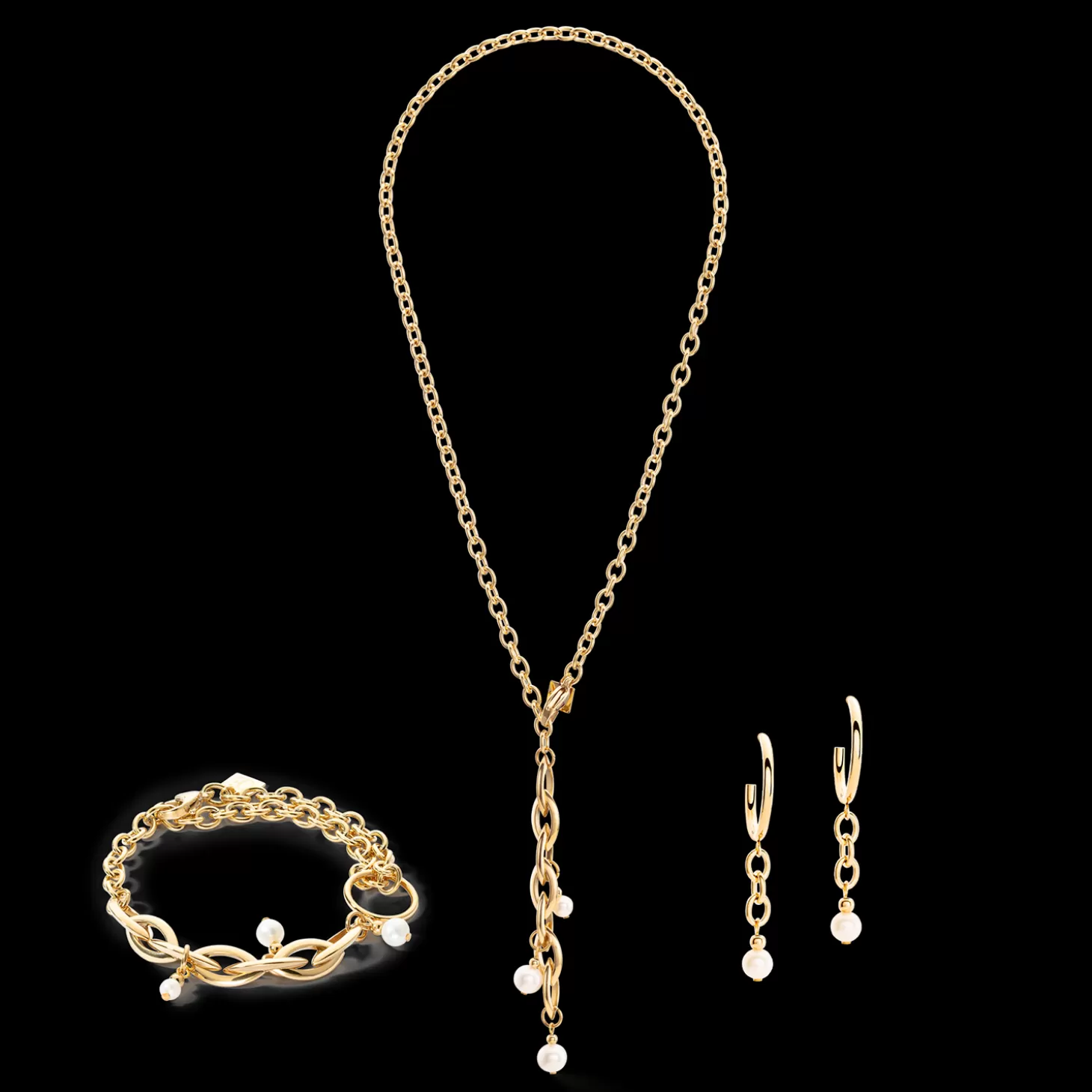 COEUR DE LION Necklace Y Navette Freshwater Pearls Gold