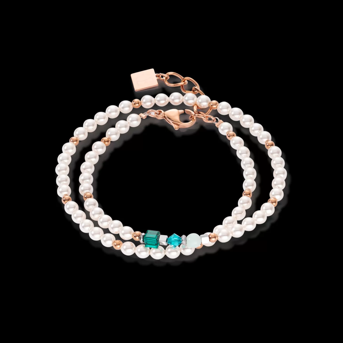 COEUR DE LION Princess Pearls Bracelet Wrap Around Rose Gold Green