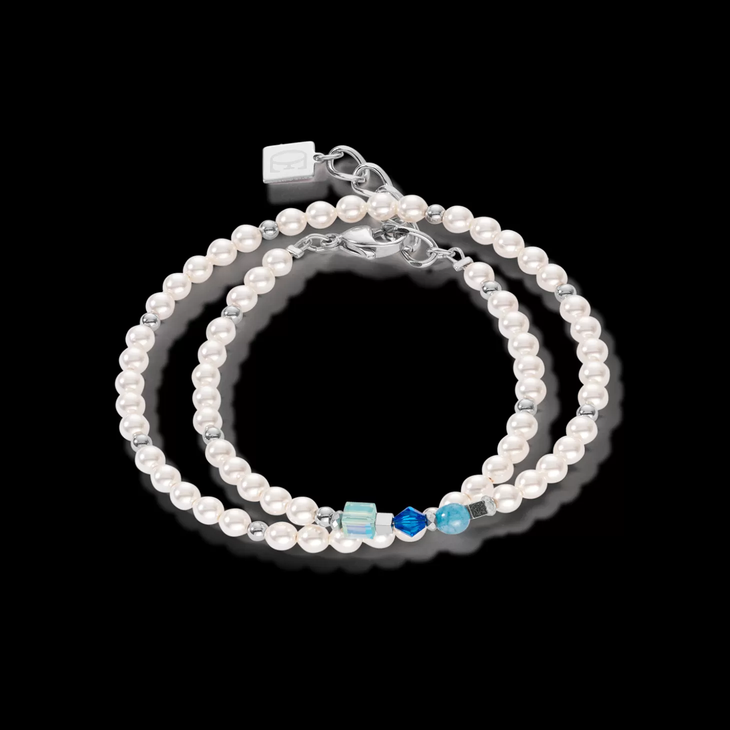 COEUR DE LION Princess Pearls Bracelet Wrap Around Silver Blue