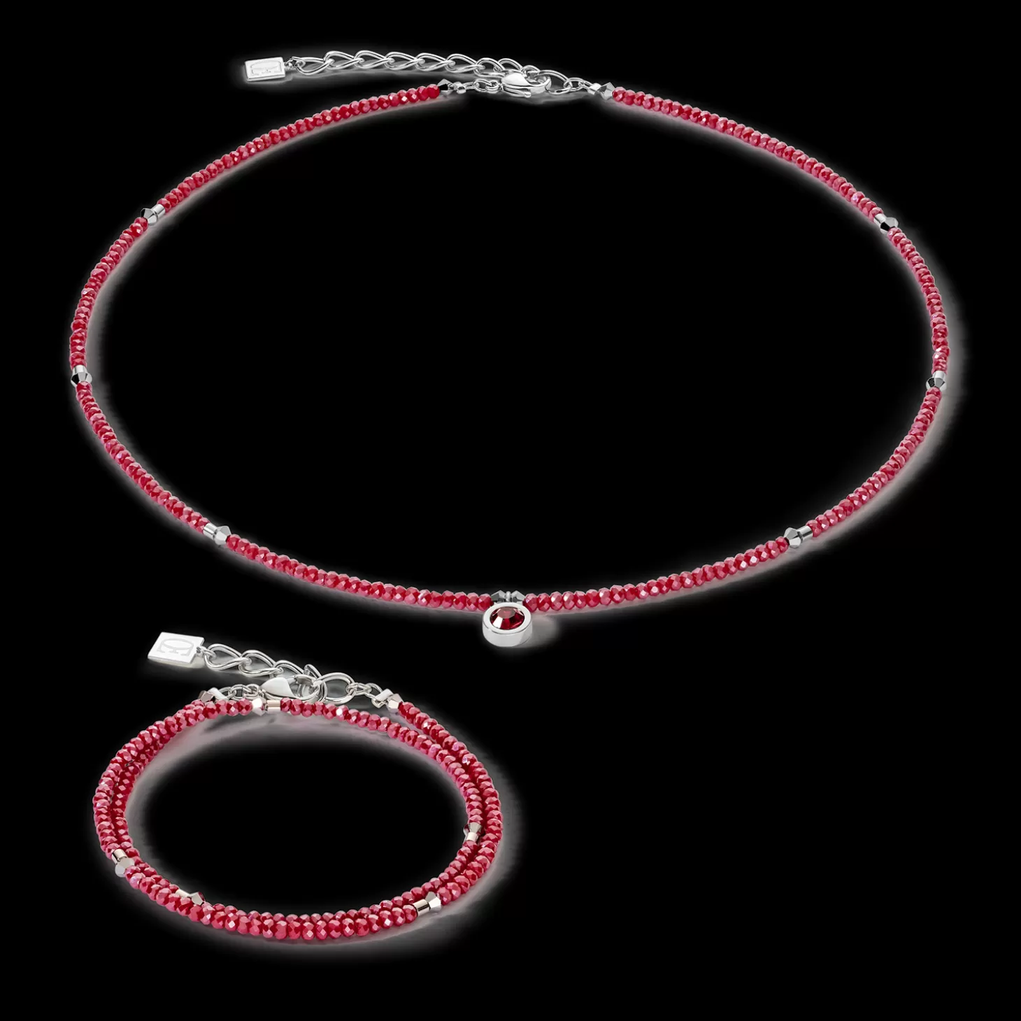 COEUR DE LION Sparkling Dot Delicate Bracelet Rose Silver & Red