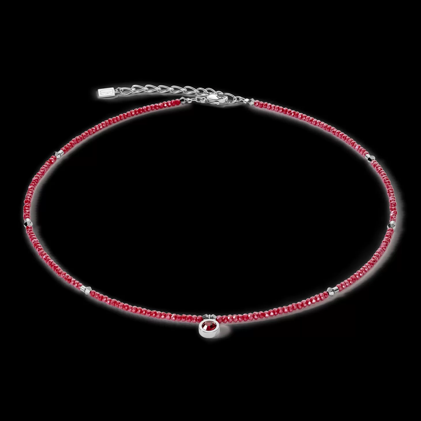 COEUR DE LION Sparkling Dot Delicate Necklace Rose Silver & Red