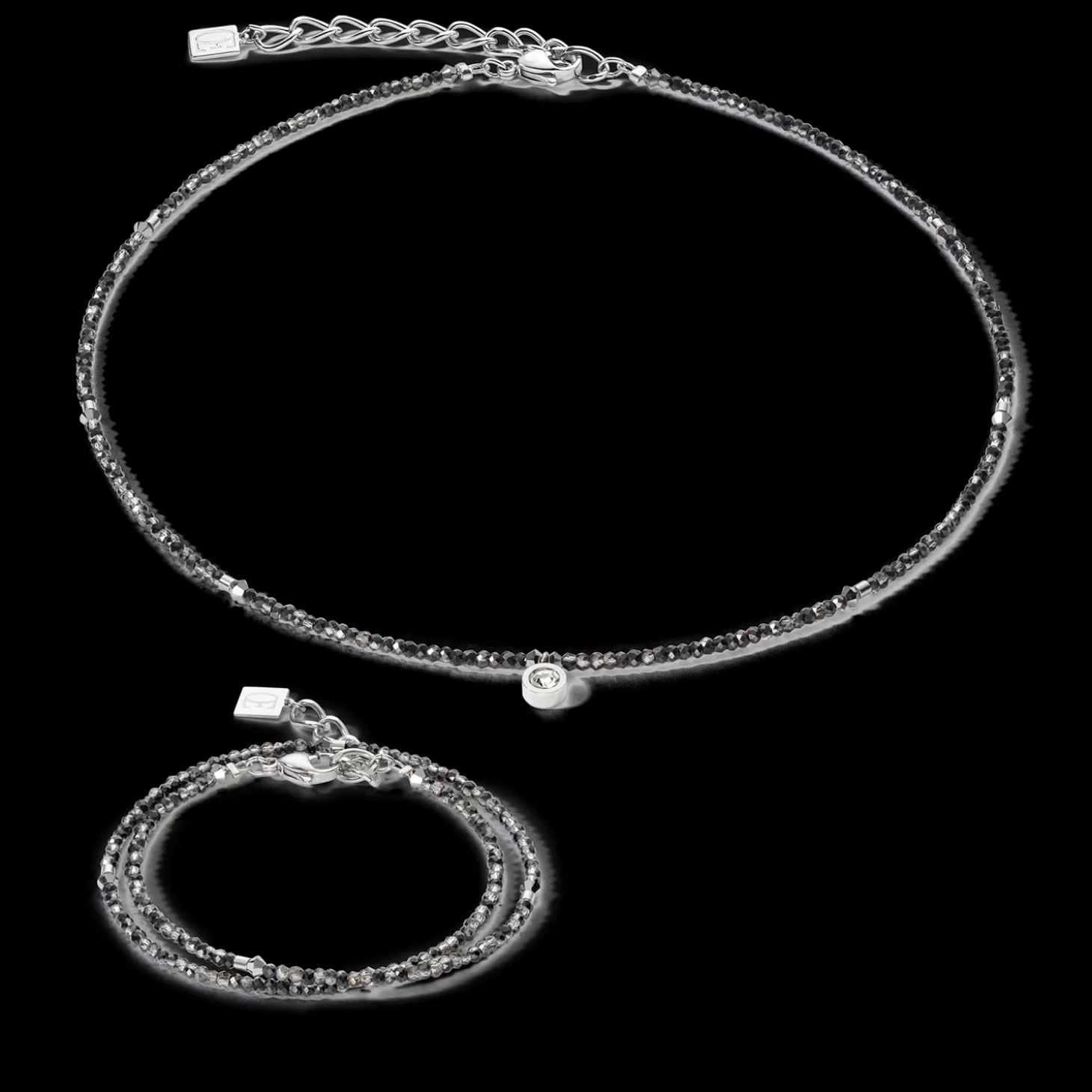 COEUR DE LION Sparkling Dot Delicate Necklace Silver & Anthracite