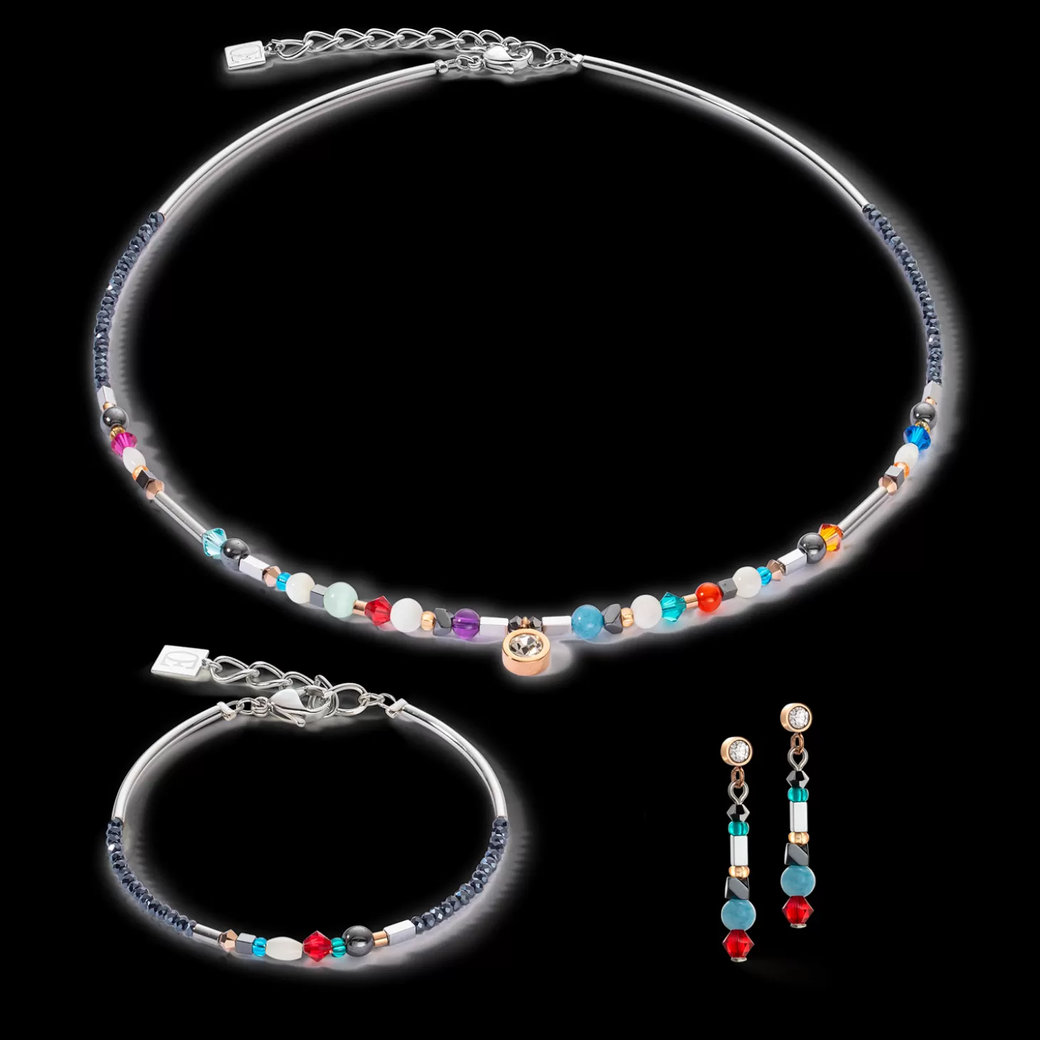 COEUR DE LION Sparkling Dot Gemstone Necklace Multicolour Vintage