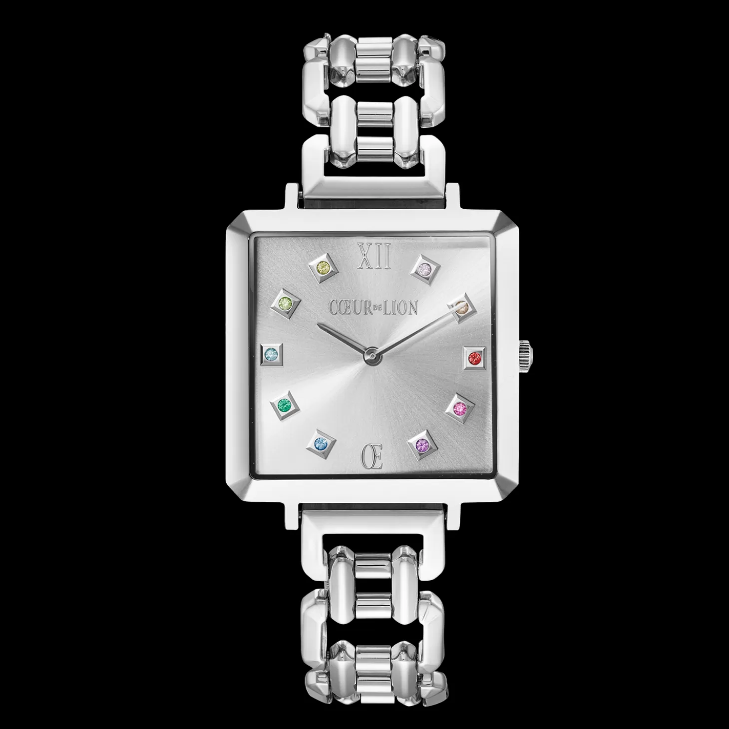 COEUR DE LION Watch Iconic Cube Statement Classic Rainbow Silver