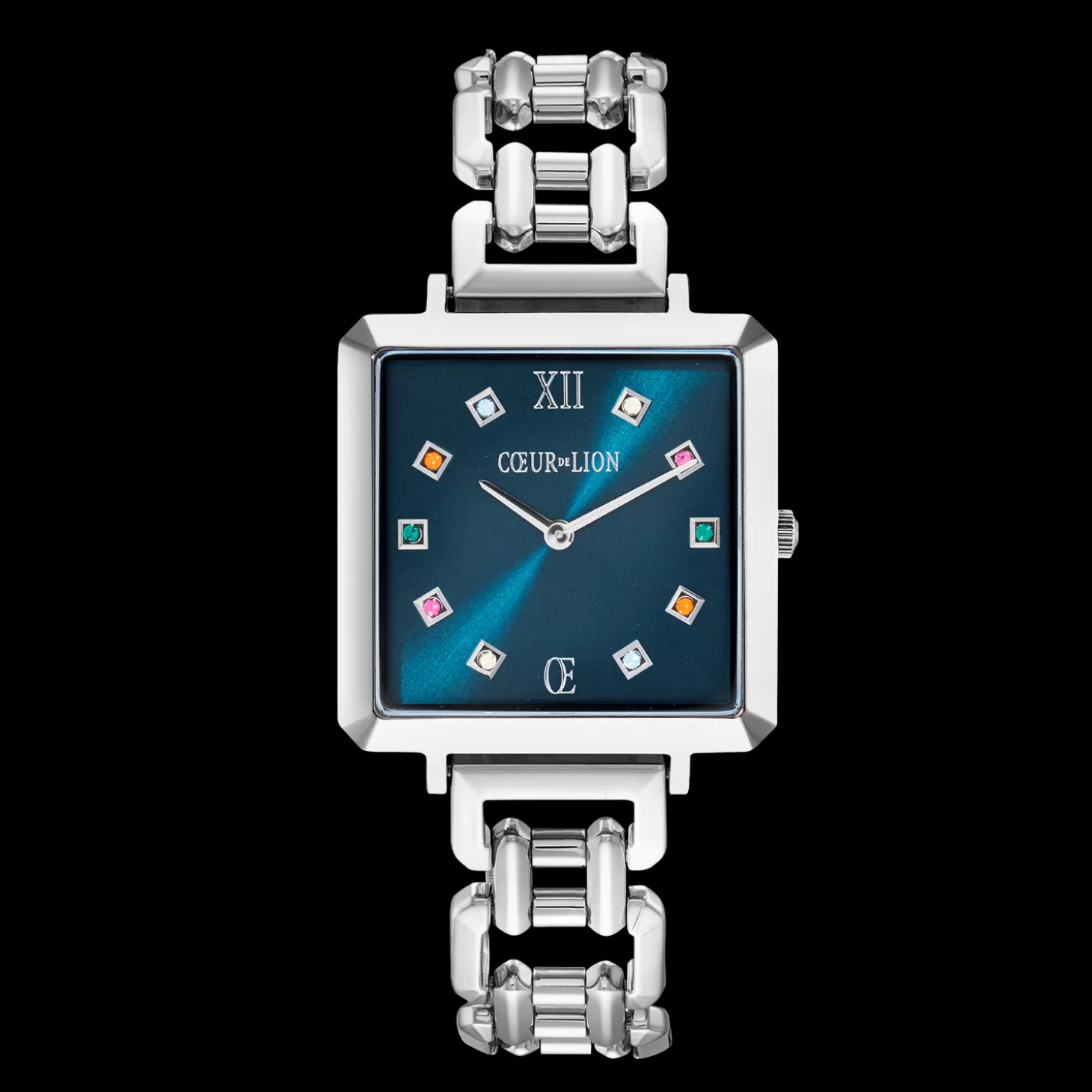 COEUR DE LION Watch Iconic Cube Statement Noble Petrol Silver