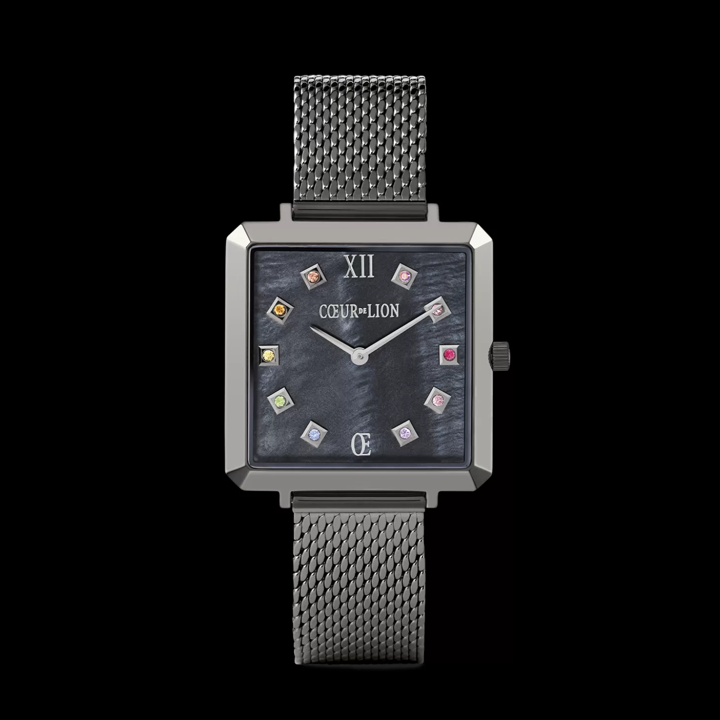 COEUR DE LION Watch Iconic Square Anthracite Mother-Of-Pearl Milanese Stainless Steel Anthracite