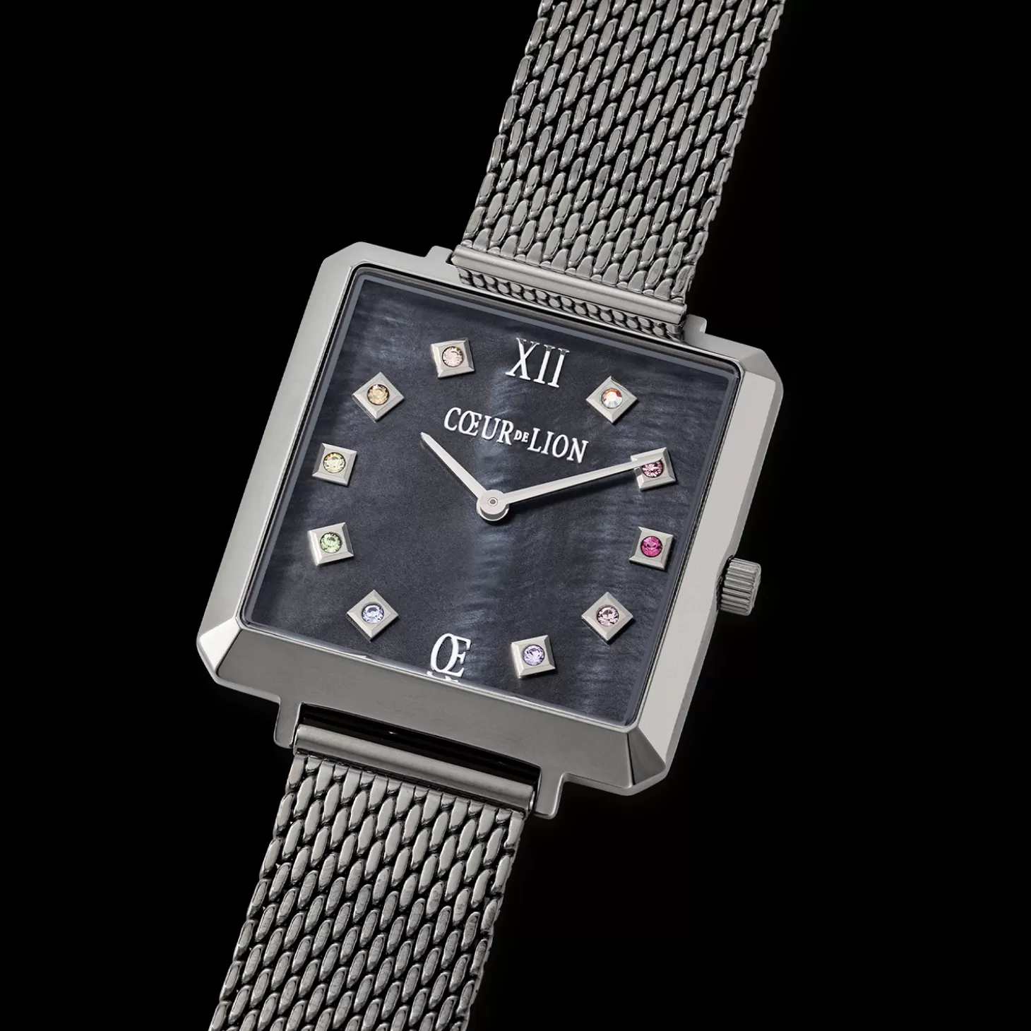 COEUR DE LION Watch Iconic Square Anthracite Mother-Of-Pearl Milanese Stainless Steel Anthracite