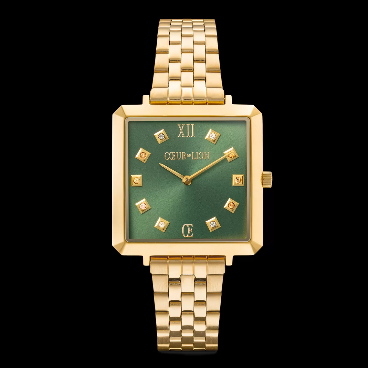 COEUR DE LION Watch Iconic Square Glamorous Green Stainless Steel Gold