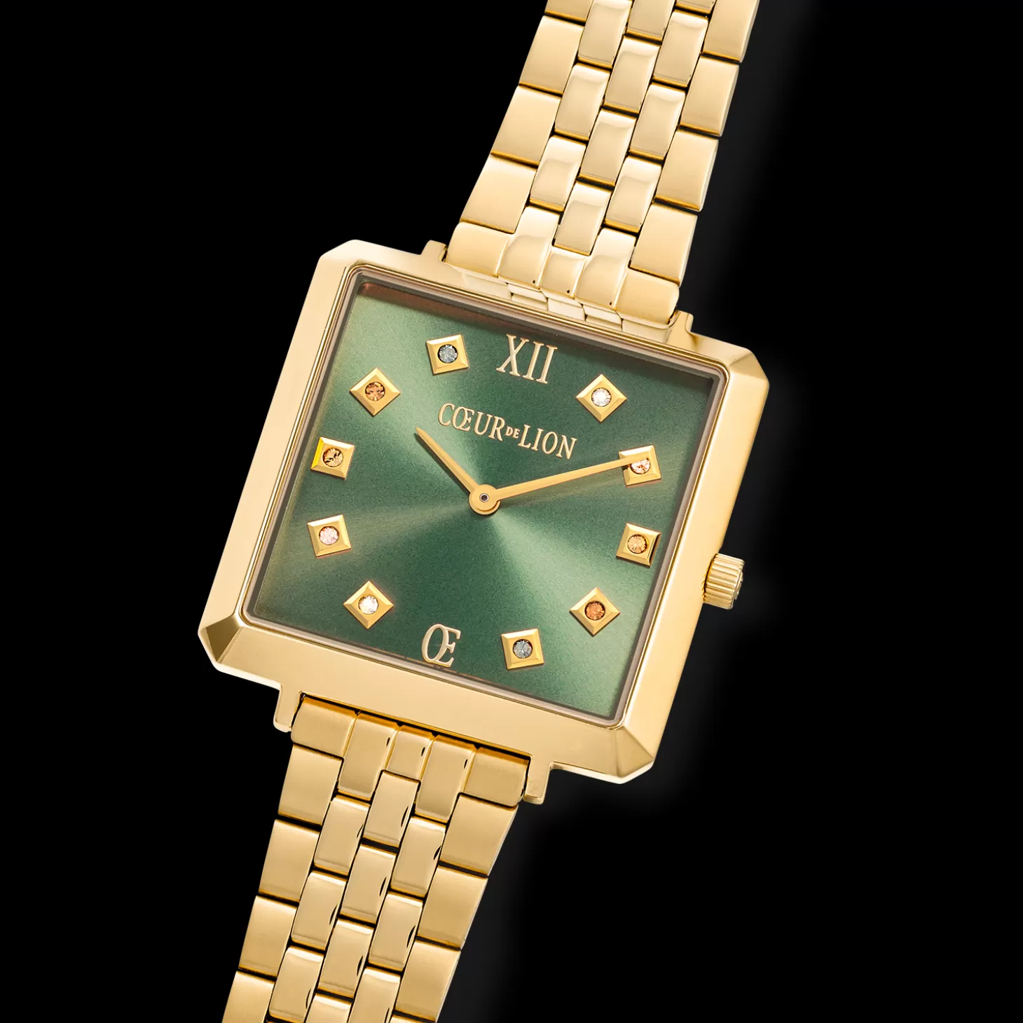 COEUR DE LION Watch Iconic Square Glamorous Green Stainless Steel Gold