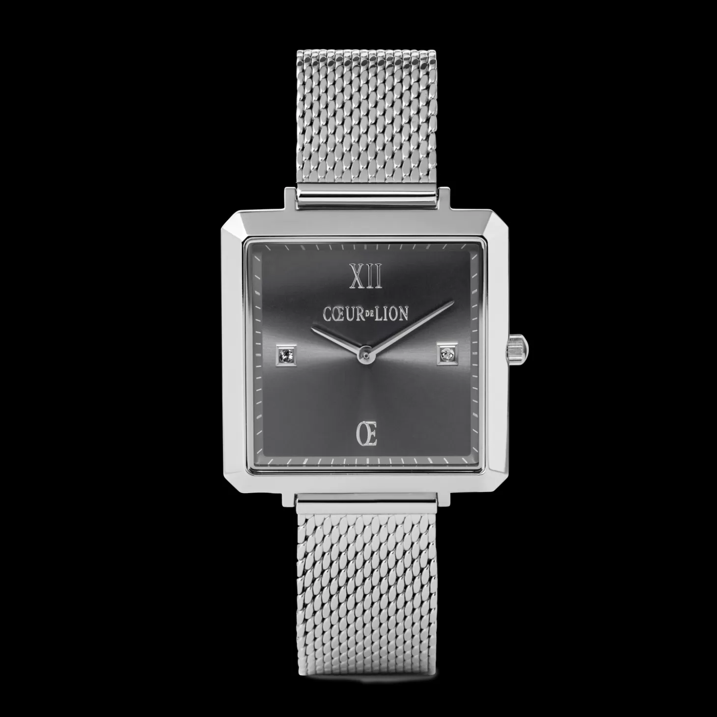 COEUR DE LION Watch Iconic Square Graphite Sunray Milanese Stainless Steel