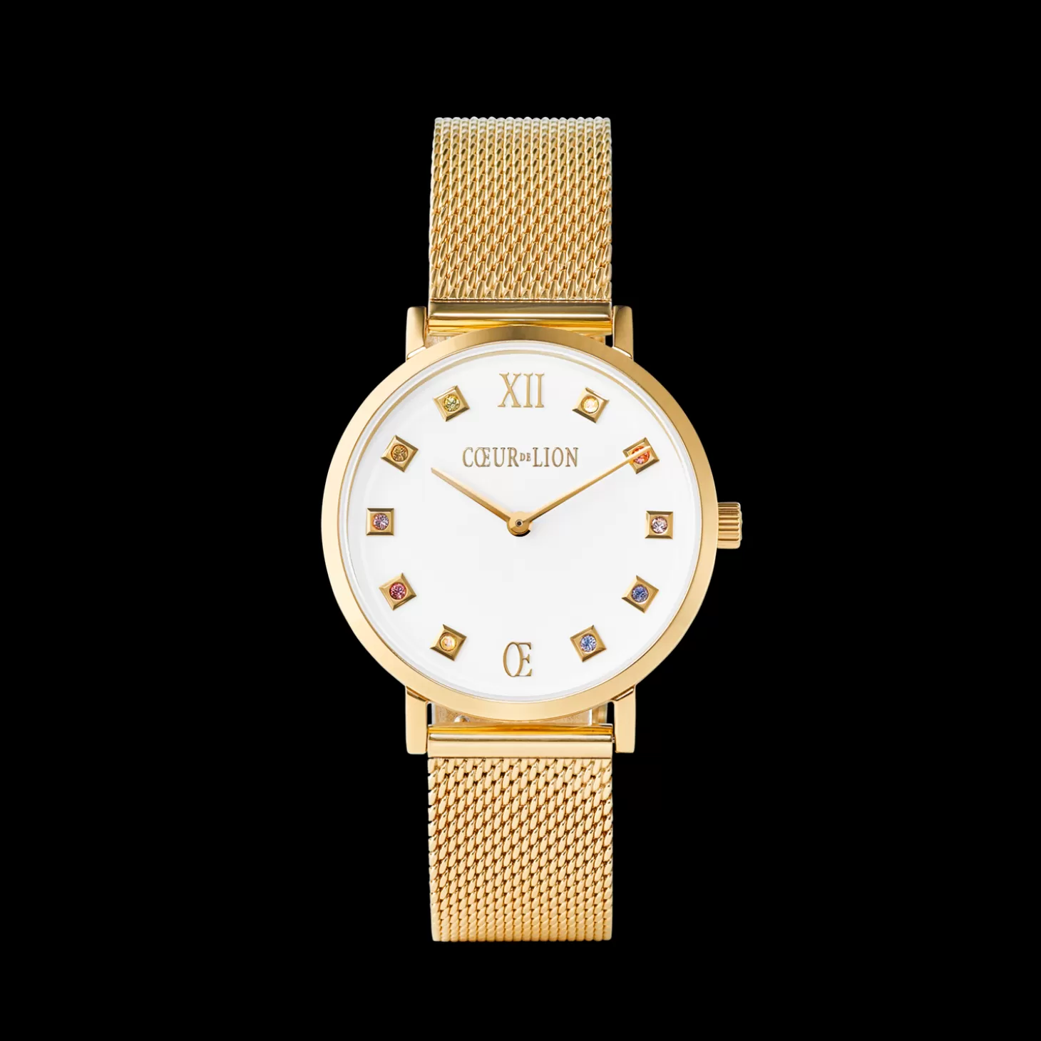 COEUR DE LION Watch Round Brilliant White Milanese Stainless Steel Gold