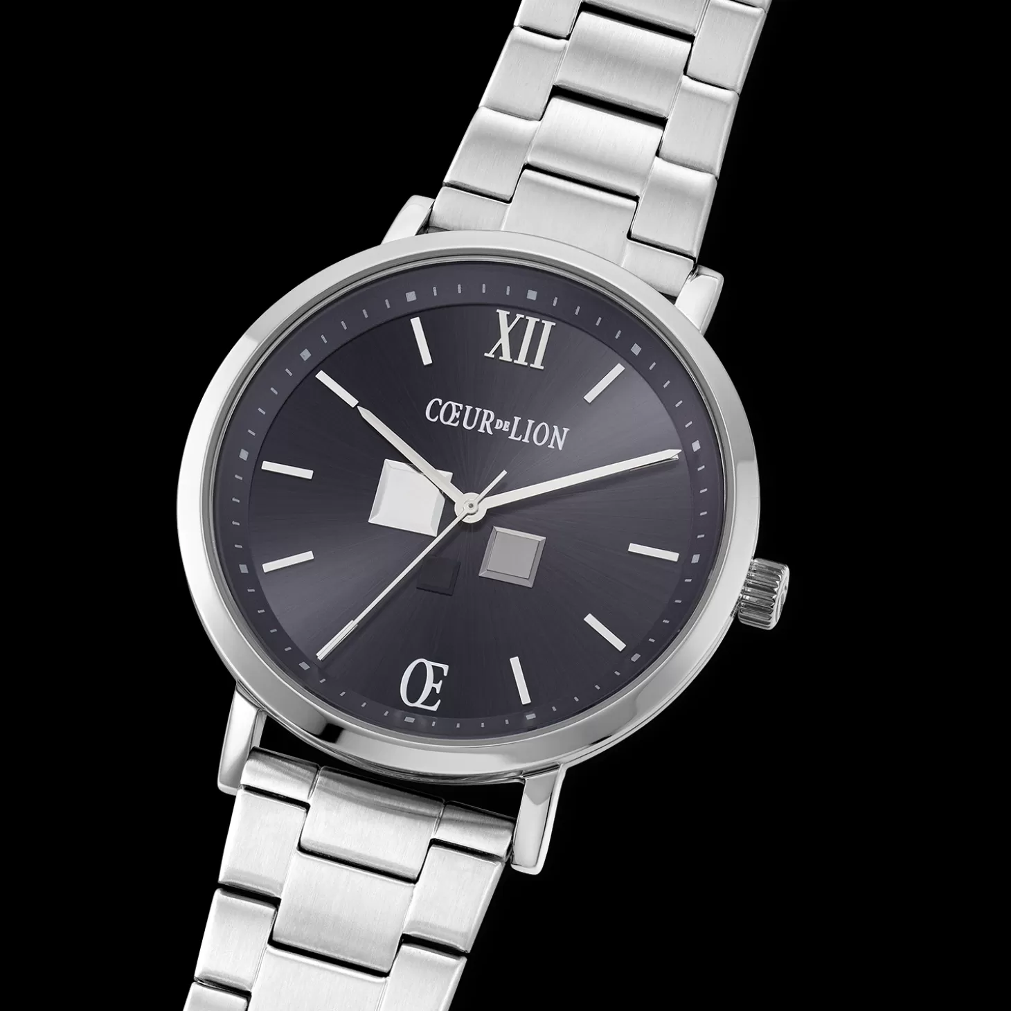 COEUR DE LION Watch Round Statement Unisex Sunray Midnight Blue Stainless Steel Frosted Silver